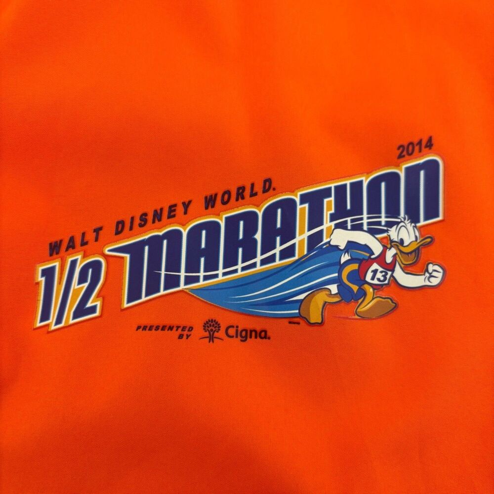 Disney Parks Half Marathon Volunteer Jacket XL Orange 2014 Reflective EUC Hood - Picture 2 of 13